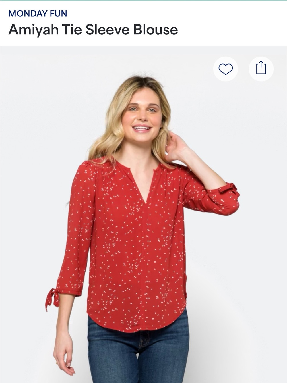 Amiyah Tie-Sleeve Blouse in Red Ditsy Print